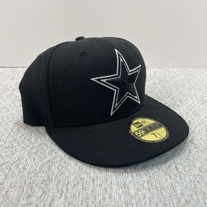 New Era 59Fifty Mens 7 1/2 NFL Dallas Cowboys Black Team Logo Fitted Hat NWOT